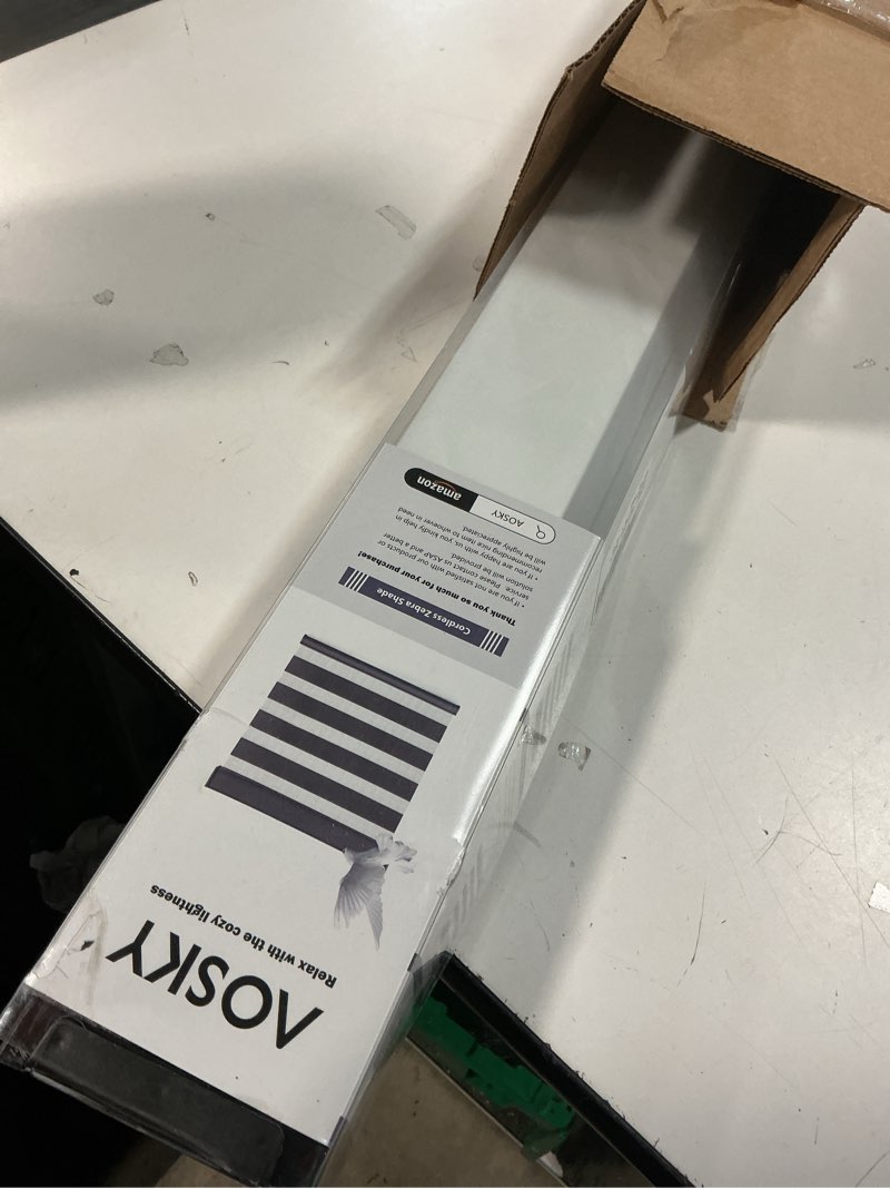 Condition photo showing Good Condition for AOSKY Cordless Zebra Blinds for Windows Pull Down Roller Window Shades Dual Layer Light Filtering Privacy for Day and Night, Free-Stop Door Shades for Home Easy to Install (37" W X 72" H, White) 37"W x 72"H White