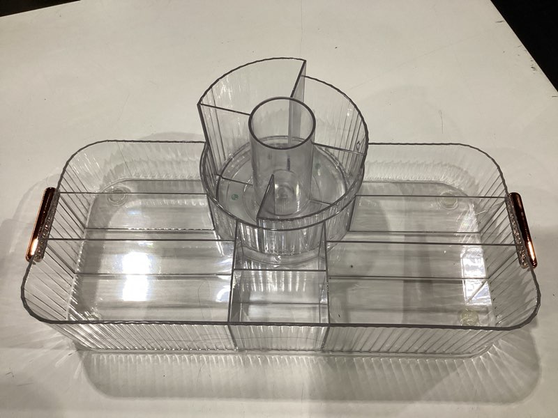 Condition photo showing New/Like New for spinning makeup organizer countertop for vanity,dresser organizer with rotating brush holder,beauty storage holder,skincare organizer,perfume organizer,bathroom counter organizer