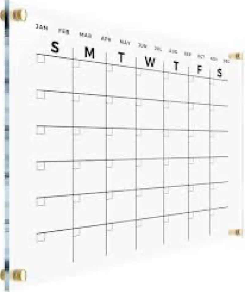 Large Oversize Crystal Clear Acrylic Wall Calendar Dry & Erase Board | 24\" X 16\"| Monthly Family Calendar Home Office Glass Calander Reusable Big Whiteboard | Free Pens & Eraser
