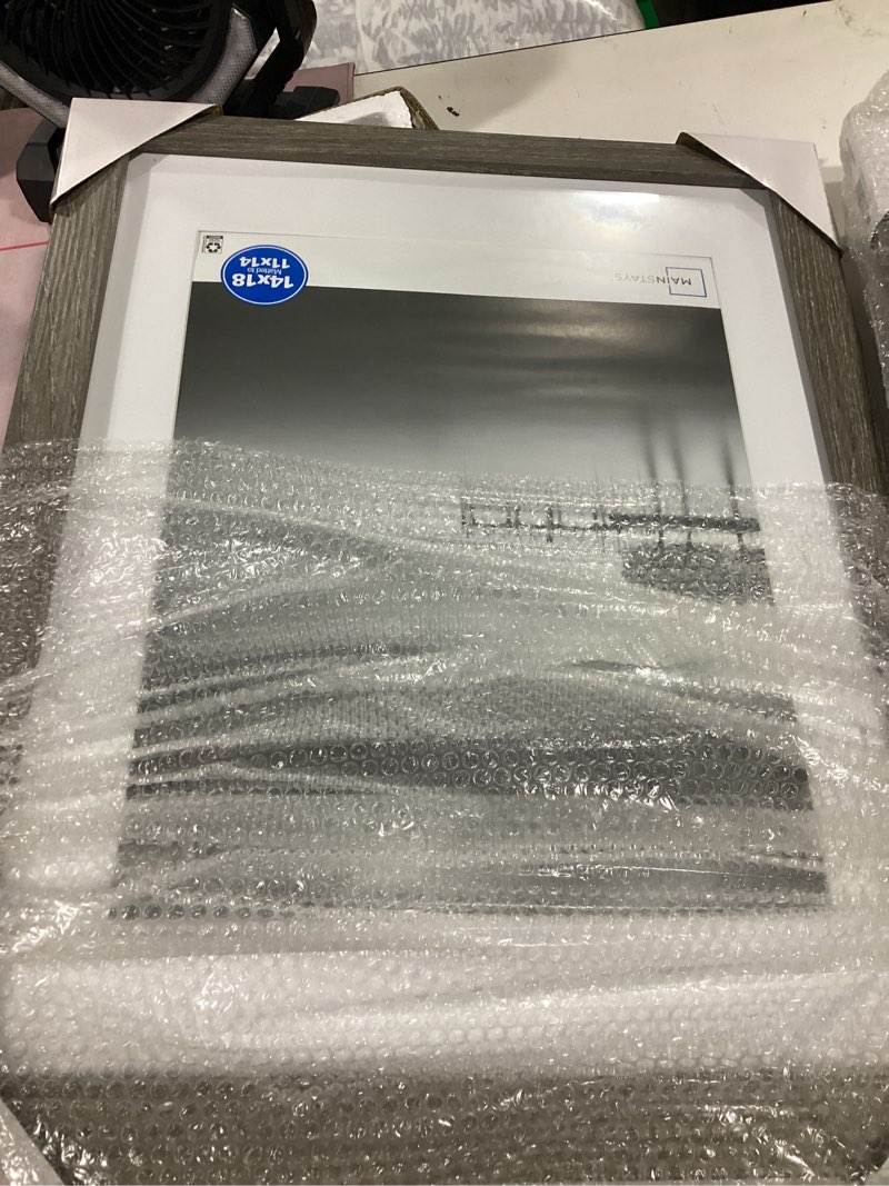 Condition photo showing New/Like New for set of 4 mainstays – 11x14 picture frame – rustic gray matted gallery bevel program wall photo frame