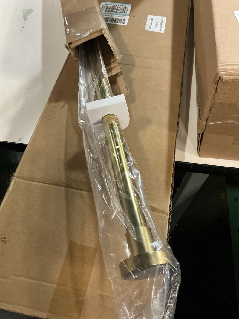 Condition photo showing New/Like New for shower curtain rod tension- no drill non-slip spring tension shower rod for window or bathroom, 43-73 inches metal steel, gold 43-73 inches gold