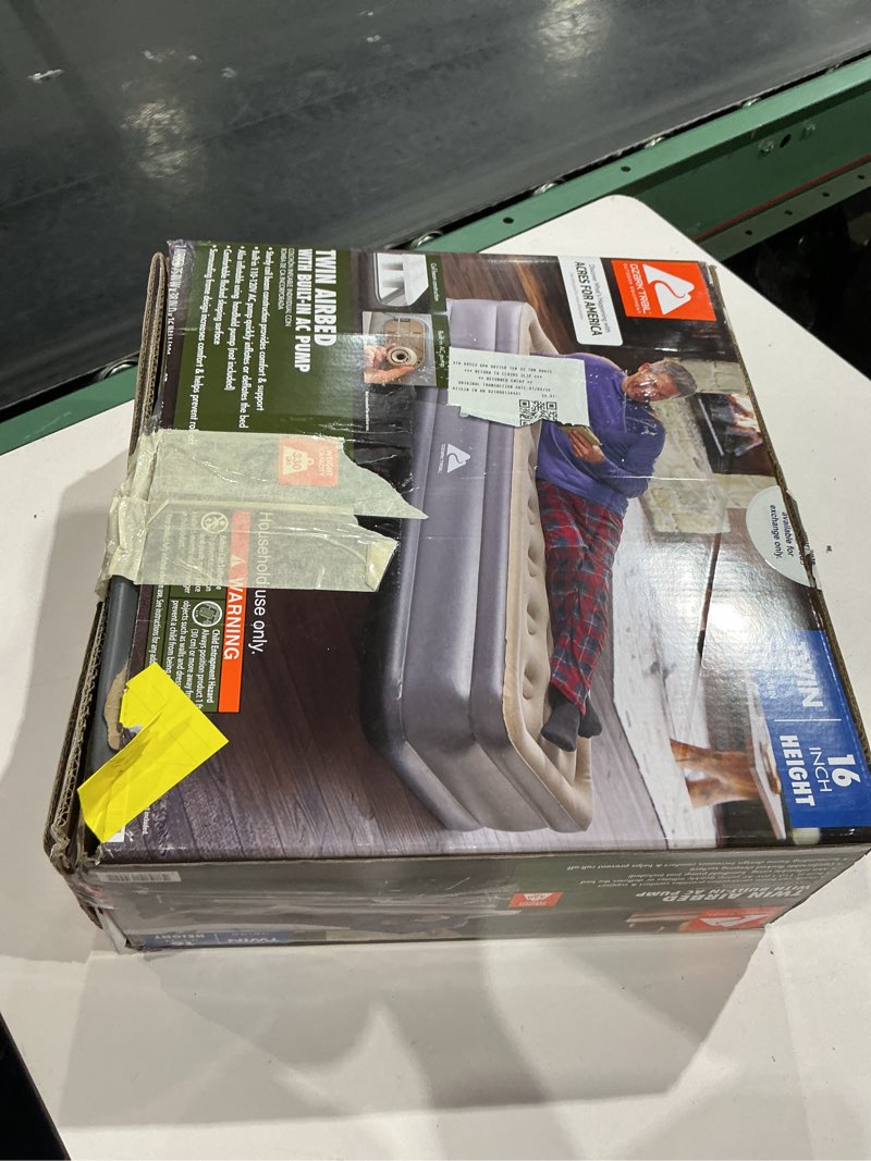 Condition photo showing As Is for ozark trail 16" twin air mattress with built-in electric pump
