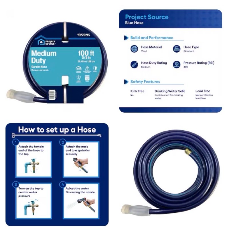 project source 5/8-in x 100-ft medium -duty vinyl blue hose