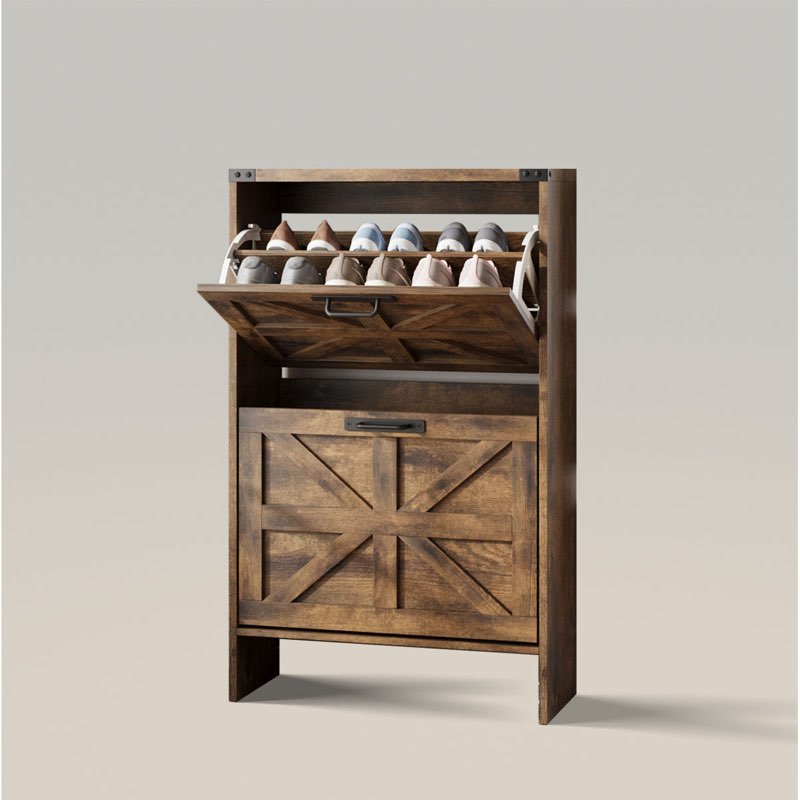 Shoe Storage Cabinet With 2 Flip Drawers For Entryway 