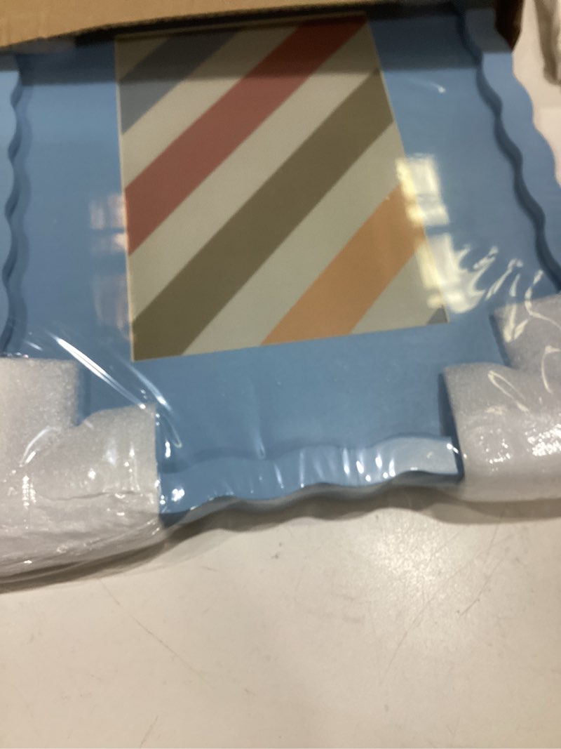Condition photo showing Good Condition for 8x10 picture frame with mat for 5x7, wavy edge wooden real glass photo frame for tabletop and wall hanging, blue, 1 pack blue 8x10 in