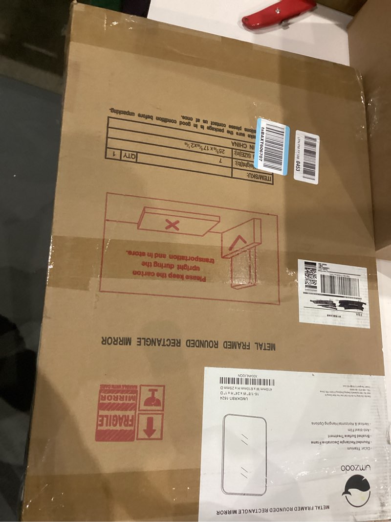 Condition photo showing New/Like New for 16x24 inch Dark Grey Brown Bathroom Mirror for Wall, Brushed Titanium Metal Framed Rounded Rectangle Mirror for Bathroom Entryway Vanity, Living Room, Bedroom, Vertical or Horizontal 24"L x 16"W Brushed Titanium