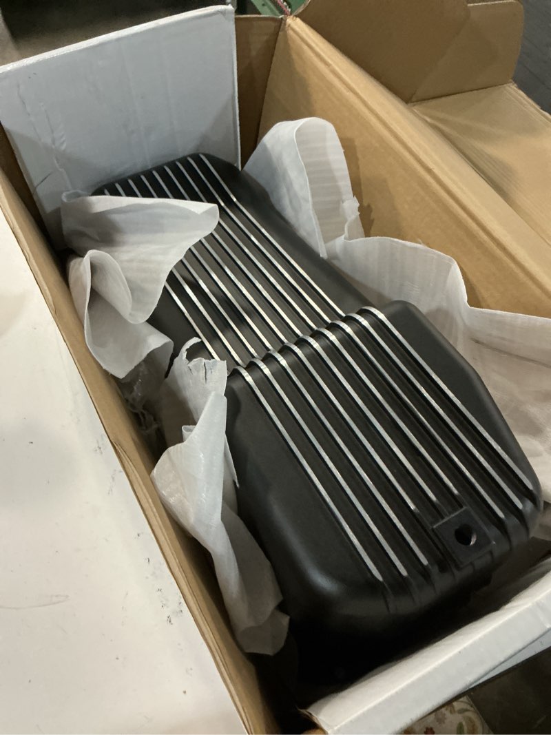 Condition photo showing Good Condition for 1 set shlpdfm oil pan powder coated balck aluminum finned oil pan kit bolts plugs fits for 1958-1979 sbc chevy 262, 267, 283, 305, 327, 350, 400 engines