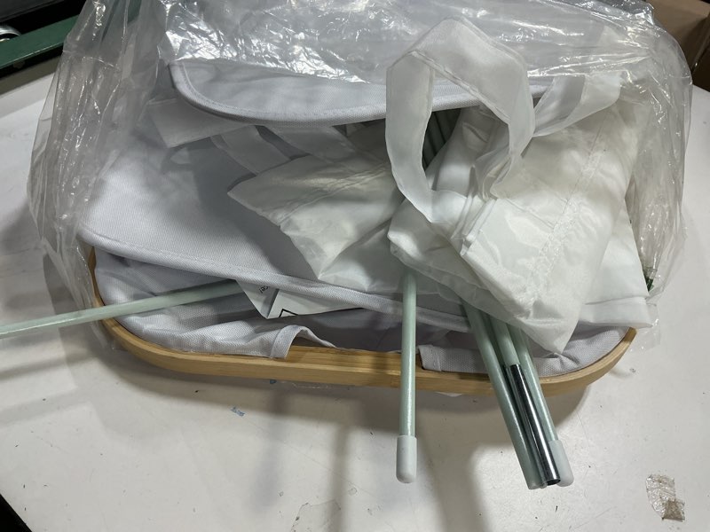 Condition photo showing As Is for SpaceAid Double Laundry Hamper 2 Section with Lid and Removable Laundry Bags, 160L Clothes Basket with Bamboo Handles, Large Collapsible Hamper for Bedroom, Bathroom, Dorm, Laundry Room - White 160 L Double White