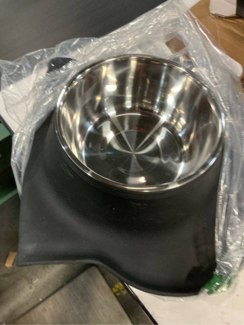 Condition photo showing As Is for asfrost dog food bowls stainless steel pet bowls & dog water bowls no spill non skid, feeding bowls with dog bowls silicone mat for small medium large size dogs, cat pet dog dishes set, black, 3 cup 3 cup/27 oz each black