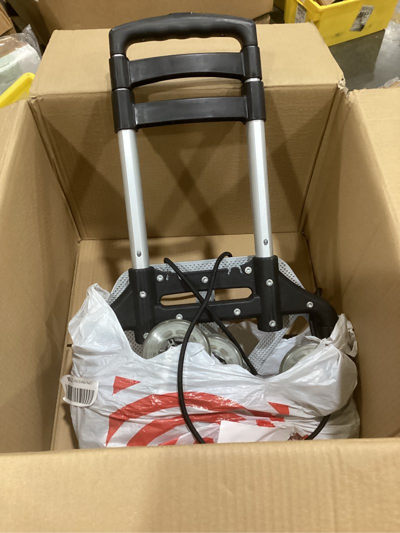 Condition photo showing As Is for 200lbs stair climbing cart, folding hand truck dolly, grocery shopping cart with mute wheels, aluminum hand truck for luggage, travel, shopping 220 lbs, 6 wheels