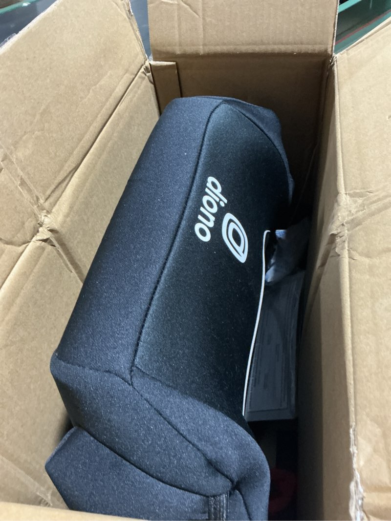 Condition photo showing Good Condition for diono solana, no latch, single backless booster car seat, lightweight, machine washable covers, cup holders, black single black