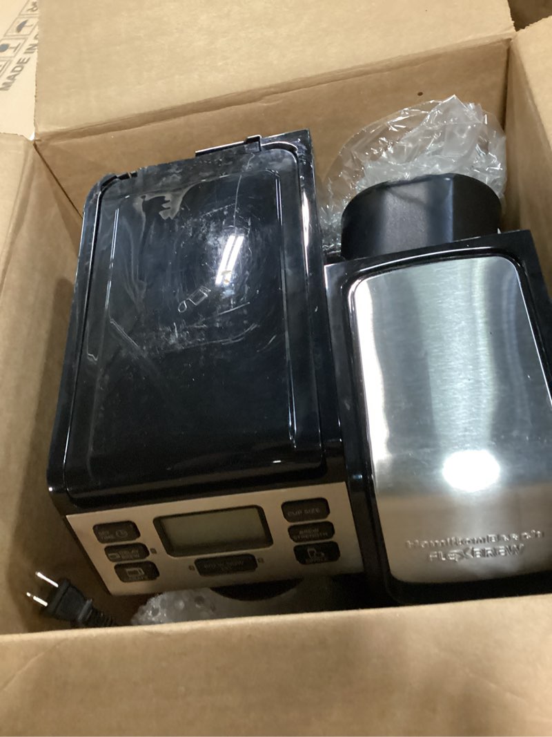 Condition photo showing Good Condition for Hamilton Beach FlexBrew Trio 2-Way Coffee Maker, Compatible with K-Cup Pods or Grounds, Combo, Single Serve & Full 12c Thermal Pot, Black and Stainless – Fast Brewing