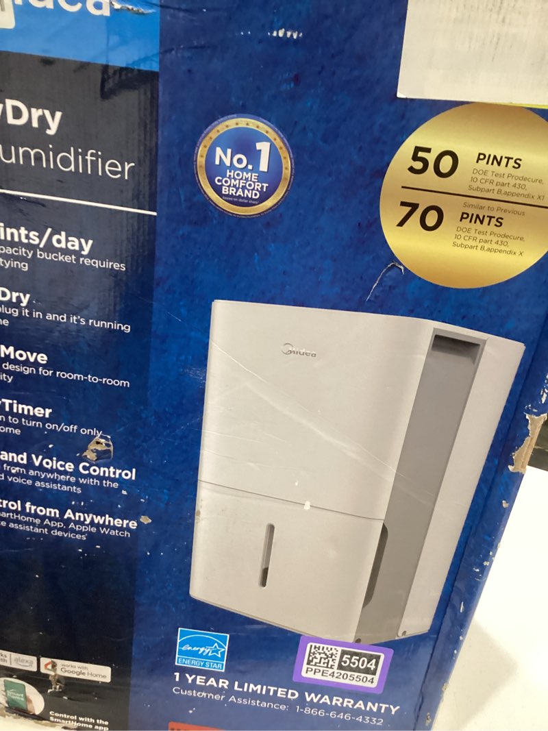 Condition photo showing As Is for midea 4,500 sq. ft.dehumidifier for basement, with reusable air filter 50 pint - ideal for basements, large & medium sized rooms, and bathrooms (white) 4,500 sq. ft. - wifi