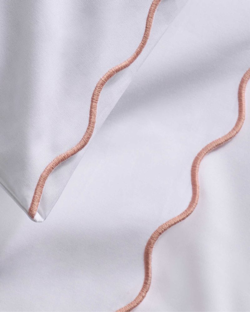 quince organic crisp percale sheet set of 4, full, rose scallop