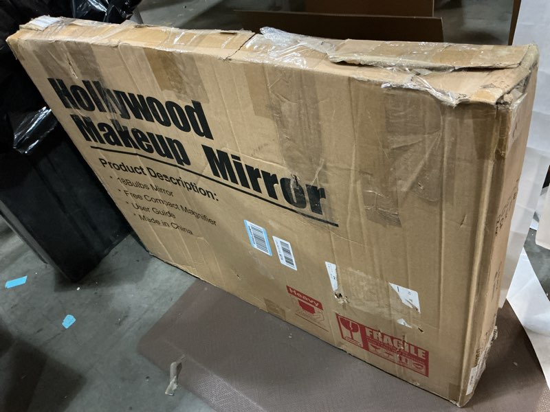 Condition photo showing New/Like New for FENCHILIN Vanity Mirror with Lights 32''x23'' Tempered Glass Large Hollywood Mirror with 18 Dimmable Bulbs for Makeup Table/Hanging Bluetooth Speaker Mirror with Touch Screen & USB Charge Port 32"L x 23"W