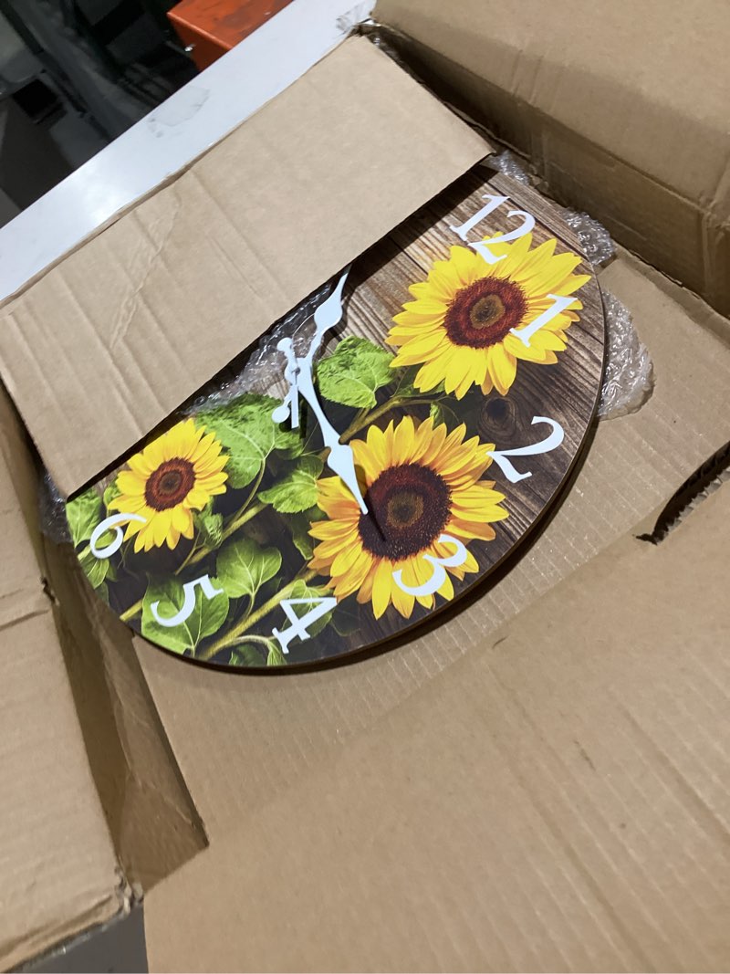 Condition photo showing Good Condition for sunflower kitchen decor round wall clock 14 inch silent non ticking battery operated wood clock for bedroom bathroom living room sunflower 14"