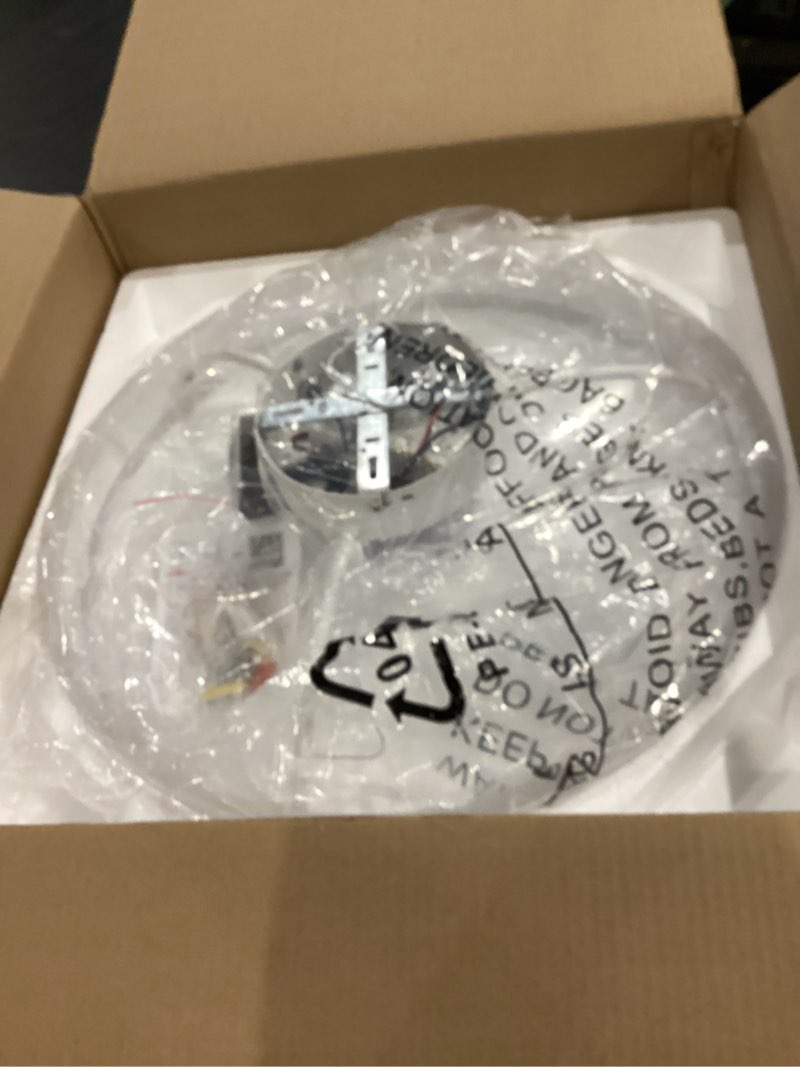 Condition photo showing Good Condition for volisun low profile ceiling fans with lights and remote, 19.7in flush mount ceiling fans with light, 3000k-6500k dimmable fandelier led fan light, white bladeless ceiling fans with lights for bedroom white 19.7 inch