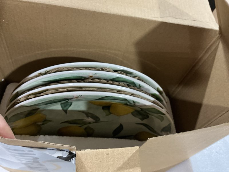 Condition photo showing Good Condition for bico lemon dreams salad plates set of 4, 8.75 inch ceramic dessert plates for salad, appetizer, side dishes, microwave and dishwasher safe, gift for housewarming and thanksgiving