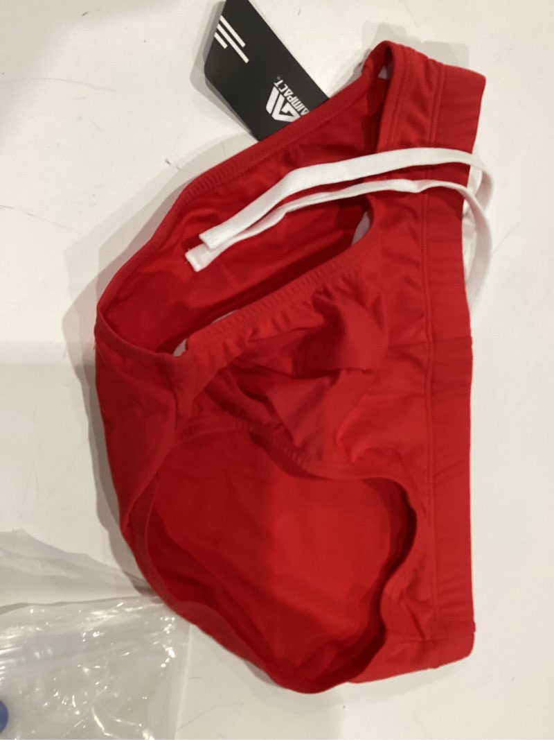 Condition photo showing Good Condition for solid men's swim briefs quick dry swimwear with drawstring small purered