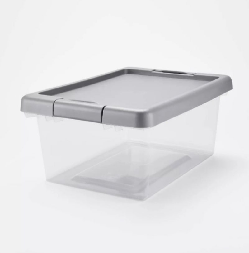 (4 PACK) Small Latching Clear Storage Box - Brightroom Stackable Plastic Tote with Lid, Built-In Handles, 15L Capacity