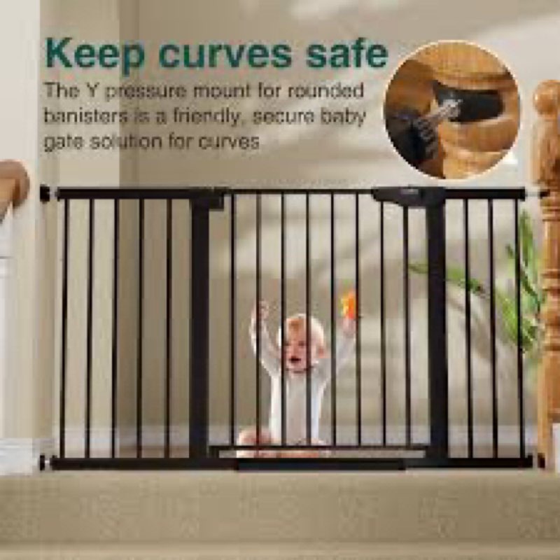 Cumbor 29.7-54.2" Wide Baby Gate for Stairs, Mom's Choice Awards Winner-Self Closing Dog Gate Indoor for Doorways, No Drilling Pressure Mounted Pet Gates for Kids, Easy Walk Through Safety Gate, Brown