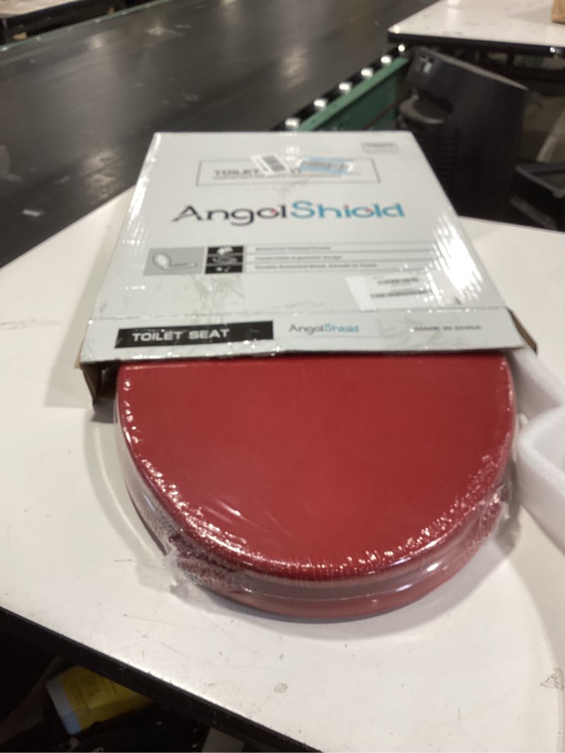 Condition photo showing Good Condition for red elongated toilet seat natural wood toilet seat with zinc alloy hinges, easy to install also easy to clean, scratch resistant toilet seat by angol shiold (elongated, red) elongated red