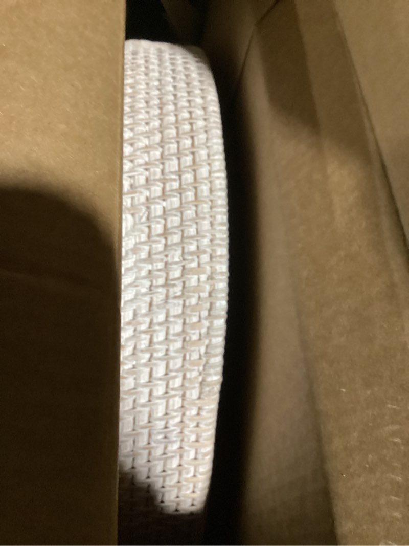 Condition photo showing New/Like New for 16.9" round rattan tray, hand woven serving tray with handles, wicker serving basket, decorative tray for home decor, whitewash whitewash 16.9"