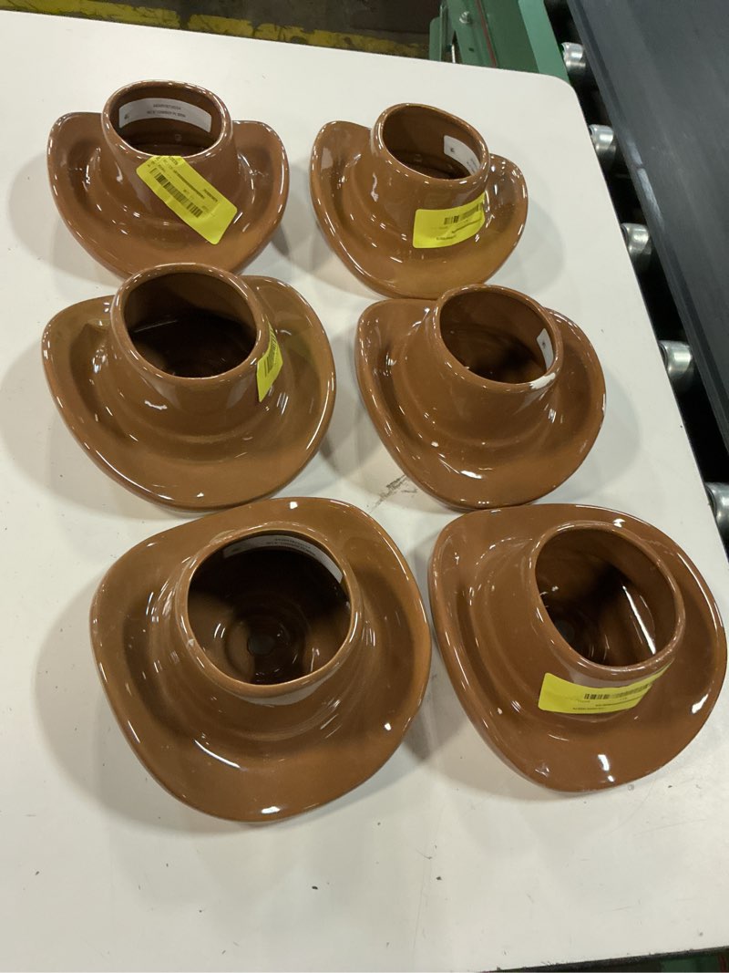 Condition photo showing Good Condition for ( 6 pack ) mainstays 6.8  x 7.1  x 3.2  round brown ceramic cowboy hat planter 6 pack 