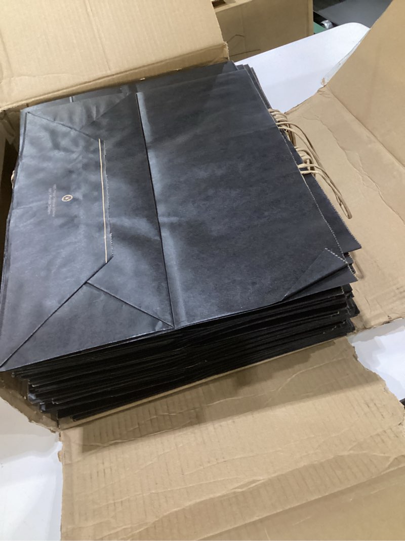 Condition photo showing Good Condition for bagdream 100pcs 16x6x12 inches kraft paper bags with handles bulk, large shopping bags for gifts, grocery, merchandise, party favor, take-out, recycled black black paper sacks
