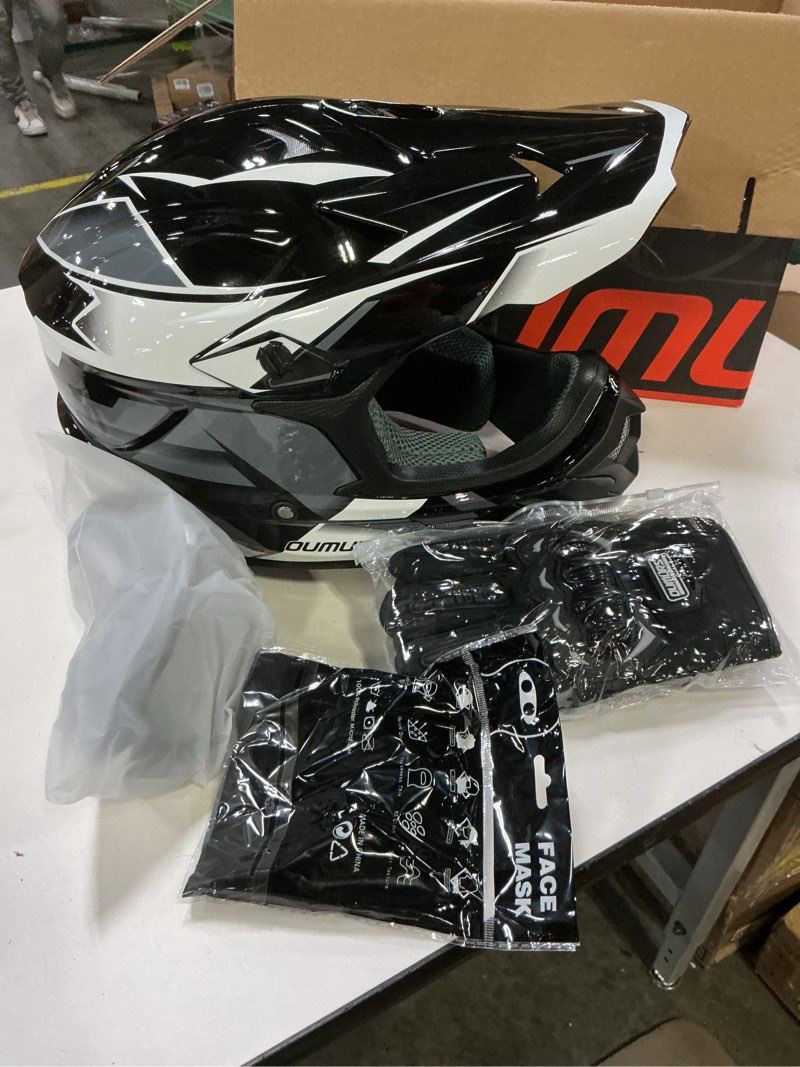 Condition photo showing Good Condition for DOT Adult ATV Dirt Bike Helmet with Goggles Gloves & Mask Adjustable Sun Visor Motorcycle Adults Helmet Off-Road Motocross Downhill Moped MX for Unisex-Adult-Victory Gray, L Victory Gray Large