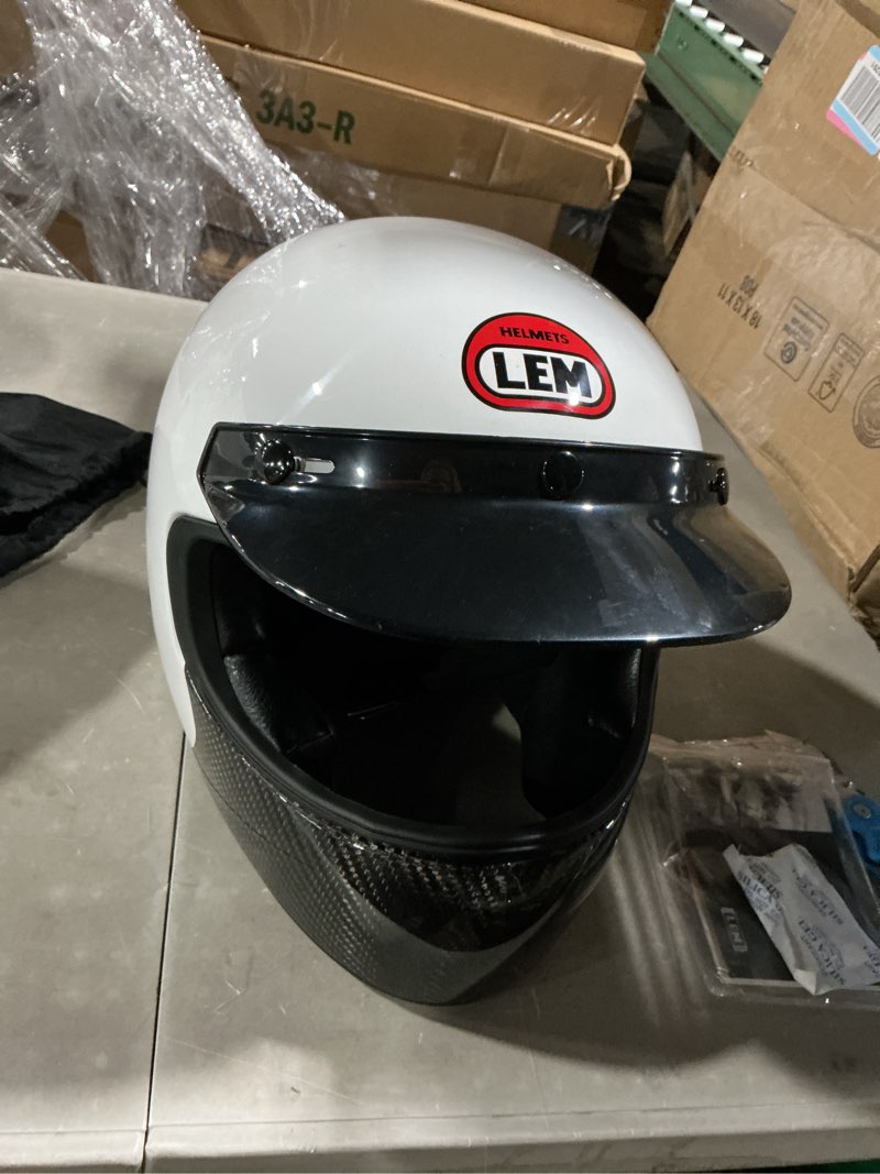 Condition photo showing Good Condition for lem full face motorcycle helmet carbon, classic retro helmets dot for men harley models, cruiser, motorcycle helmet vintage, interchangeable visor, lightweight fiberglass shell (milky white, size s) small milky white