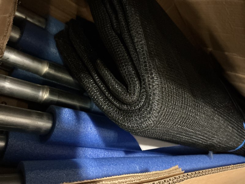 Condition photo showing Good Condition for 15ft trampoline net and enclosure replacement with clamps, screws, bolts, tube caps - fits 6 straight poles for 15 feet round trampoline frame
