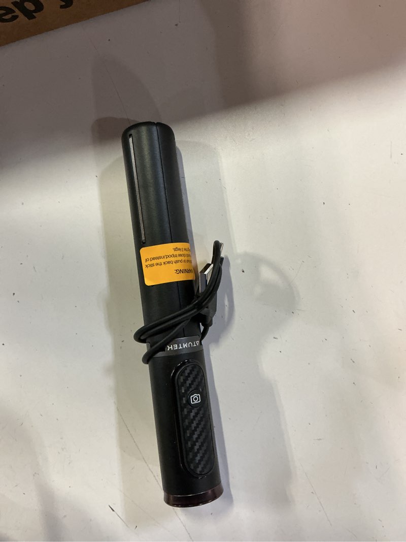 Condition photo showing As Is for atumtek selfie stick tripod, 3-in-1 extendable aluminum phone tripod with detachable bluetooth remote, compatible with iphone 17/16/15/14/13/12/11/11 pro/xs max/xr and samsung smartphones, black