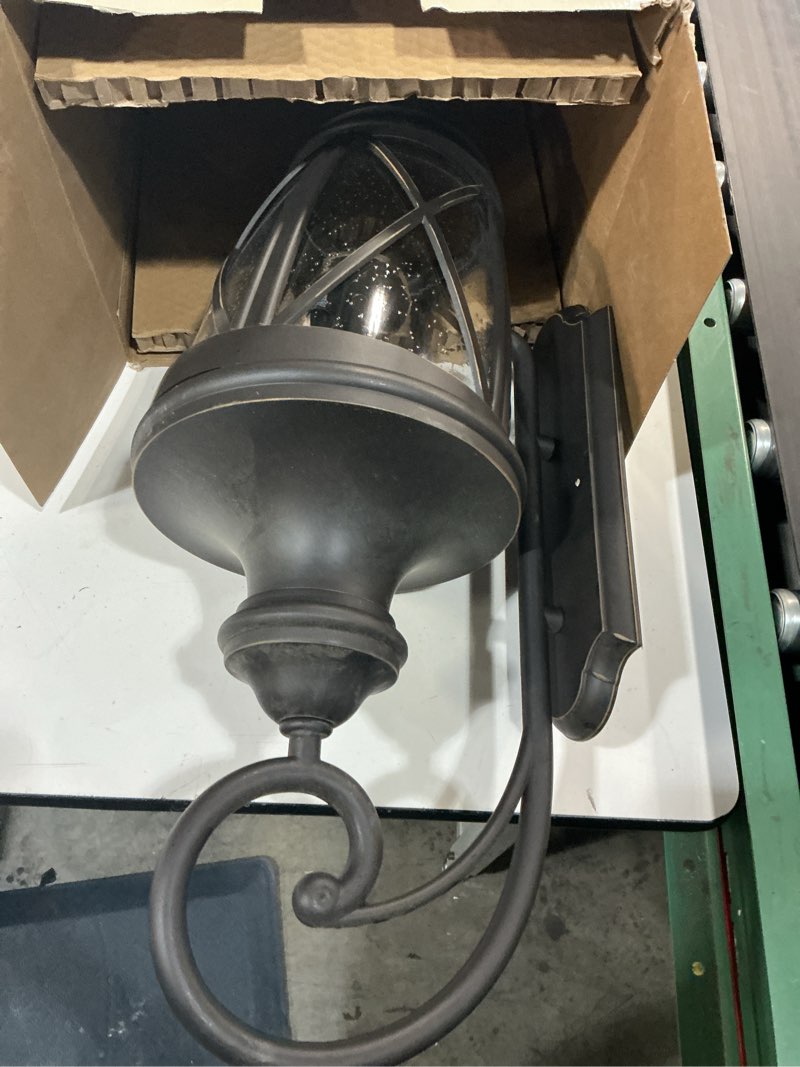 Condition photo showing As Is for allen + roth castine 3-light 23.75-in h oil-rubbed bronze led, outdoor wall light