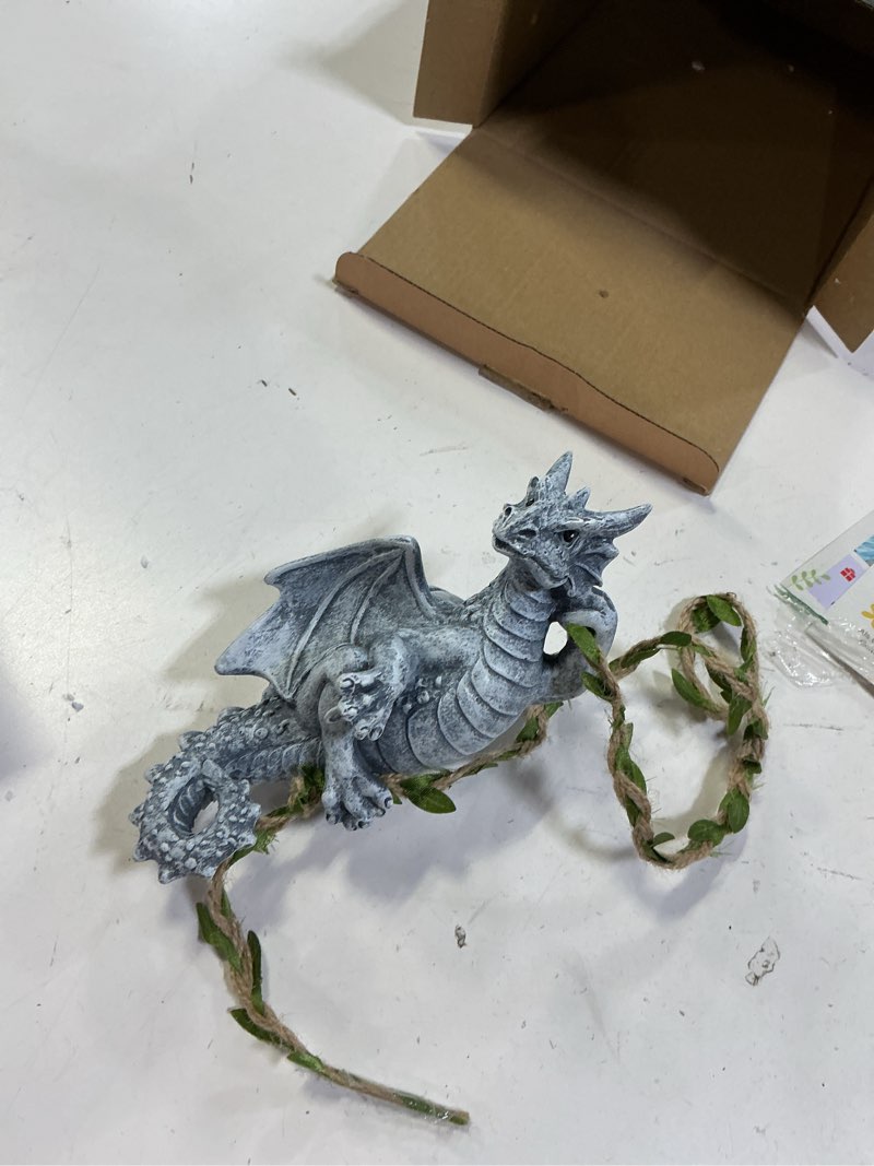 Condition photo showing Good Condition for Nacome Dragon Outdoor Statues for Garden: Outside Hanging Climbing Sculptures with Lantern Decor for Yard Art Porch Balcony - Christmas Birthday Gifts for Grandma Mom Women