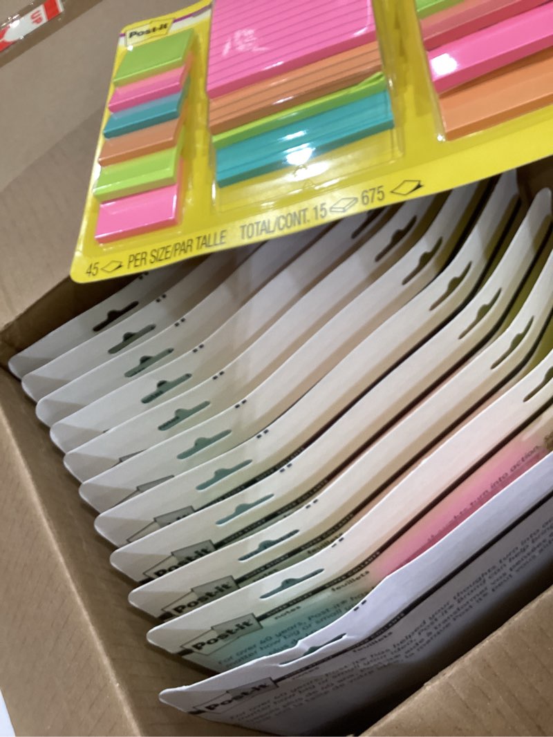 Condition photo showing Good Condition for post-it super sticky lined notes, 15 sticky note pads, multi-size., school supplies, office products, sticky notes for vertical surfaces, monitors, walls and windows, supernova neons collection set of 12
