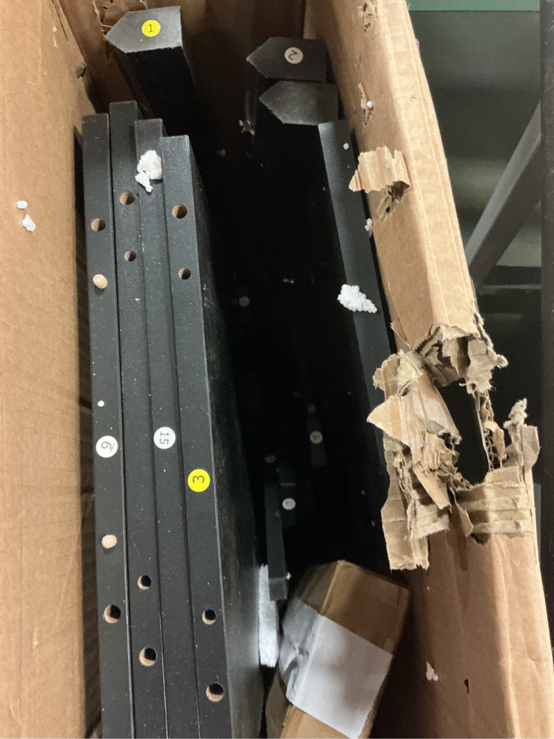 Condition photo showing As Is for TEENFON Tall Corner Cabinet with LED Lights, Gothic Style Corner Storage Cabinets with Doors, 5-Tier Bathroom Cabinet, Living Room, Dining Room, Black Black With Lights