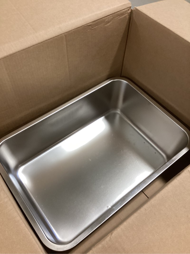 Condition photo showing As Is for stainless steel litter box,19.7"x13.7"x6" large metal litter box for kitty/cat, easy to clean, non stick litterbox no smell for adult cats 1 pack-l (19.7"x13.7"x6")