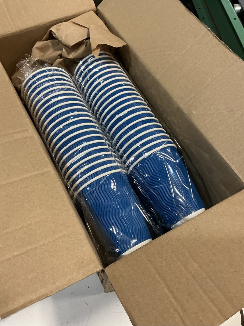 Condition photo showing New/Like New for lamosi coffee cups 12 oz - 120 pack, 12 oz disposable paper coffee cups insulated, corrugated kraft ripple wall cup for hot beverage or cold drinks (navy) | hot beverage, cold drinks, insulated, corrugated kraft, ripple wall cup, disposable 12 oz-120 navy