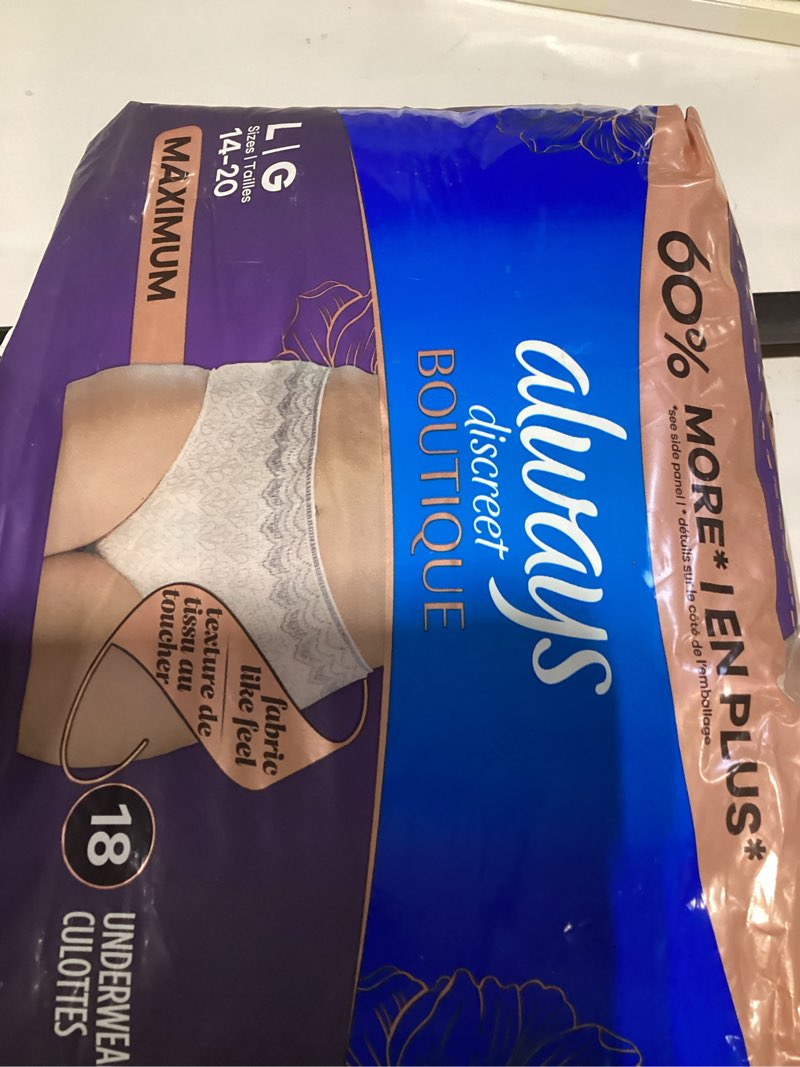 Condition photo showing New/Like New for Always Discreet Boutique Incontinence and Postpartum Underwear for Women, Maximum Protection, Large, Rosy, 18 Count Rosy Large 18