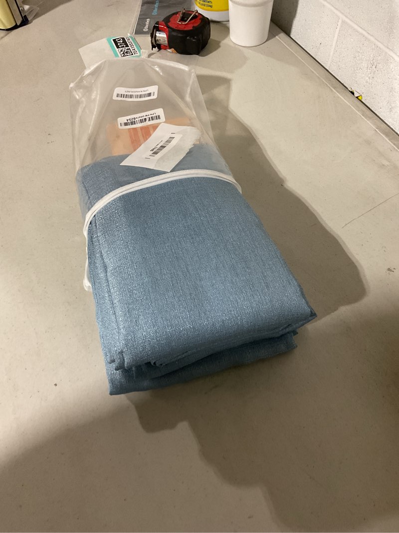 Condition photo showing Good Condition for melodieux dusty blue semi sheer curtains 63 inch length for bedroom living room, farmhouse linen texture light filtering home office shiny sheer drapes rod pocket, 52" w x 63" l, 2 panels 52"w x 63"l (pack of 2) dusty blue