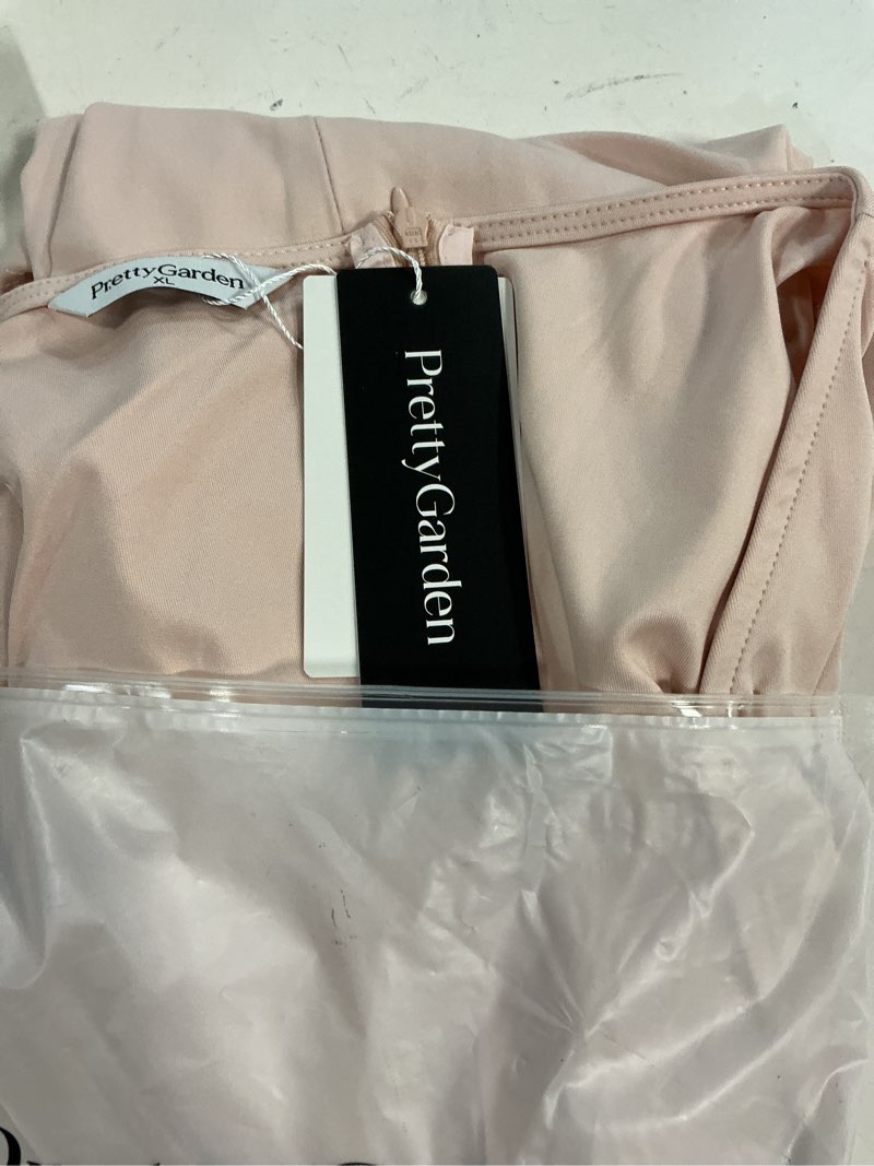 Condition photo showing New/Like New for prettygarden summer midi dress 2026 spring ruffle sleeve v neck cocktail wedding guest a line fit and flared dresses x-large apricot