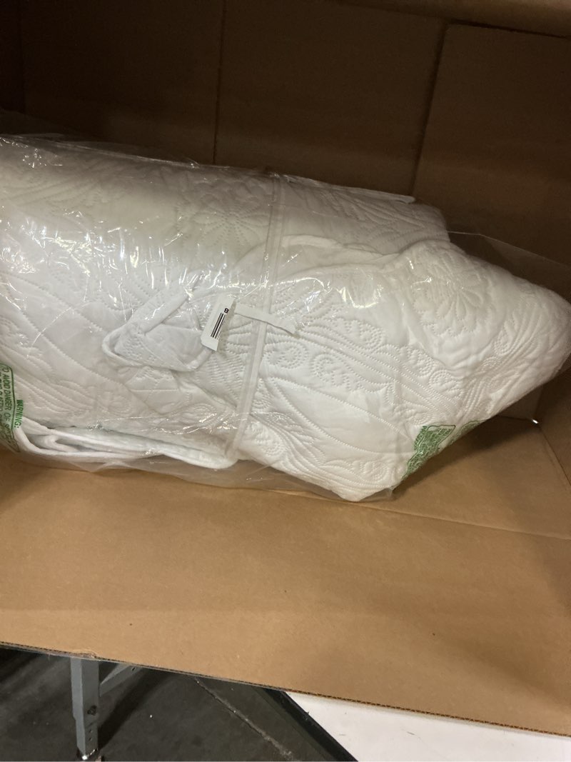 Condition photo showing Good Condition for kingnex extra wide oversized king bedspreads 128x120 for tall king or cal king bed ultrasonic quilted coverlet set 3 piece include 1 quilt 2 pillowcases white oversized king 128x120 inches white
