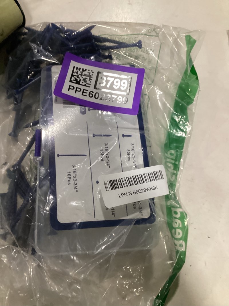 Condition photo showing As Is for wensilon(100 pcs) 3/16" concrete screw anchor kit blue flat head for anchoring to masonry, block or brick stucco 3/16" kit blue 100