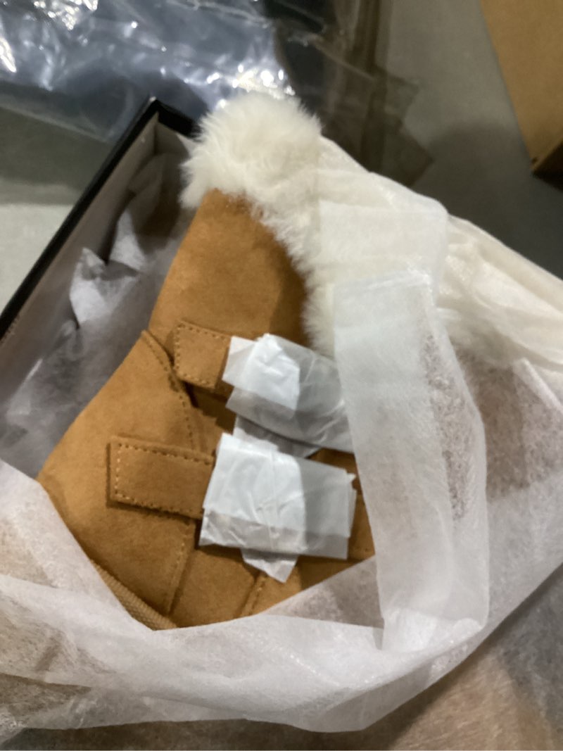 Condition photo showing Good Condition for Platform Women's Ankle Winter Boot, Chunky Low Heel Snow Boots With Fashion Buckle Slip-On Cozy Outdoor Short Booties Chestnut 8