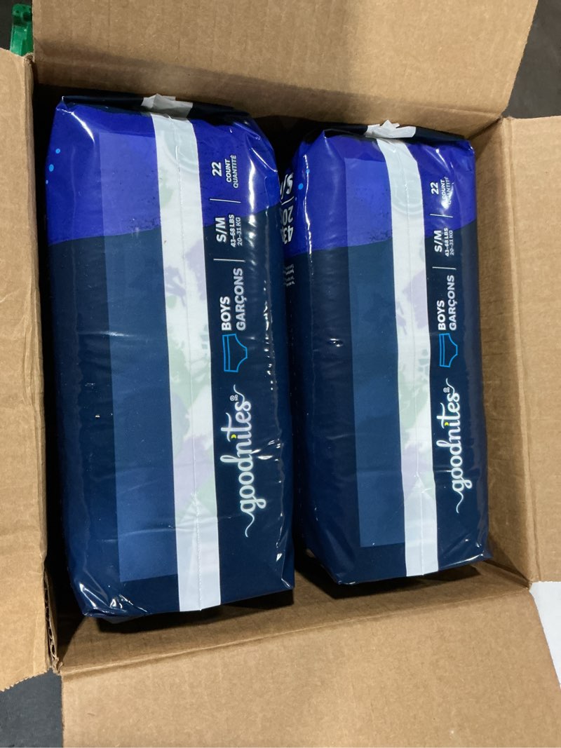 Condition photo showing New/Like New for Goodnites Boys' Nighttime Bedwetting Underwear, Size S/M (43-68 lbs), 44 Ct (2 Packs of 22), Packaging May Vary Small/Medium 44