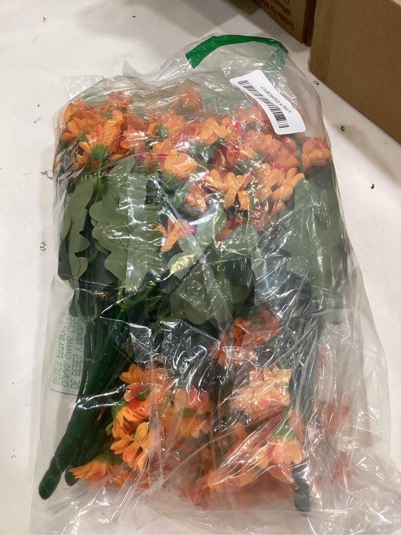 Condition photo showing Good Condition for daisy artificial flowers for outdoors decoration, 6 bundles fake plants flowers bouquet faux flowers for outdoor planter look real uv resistant silk flowers for outside front door porch patio, orange