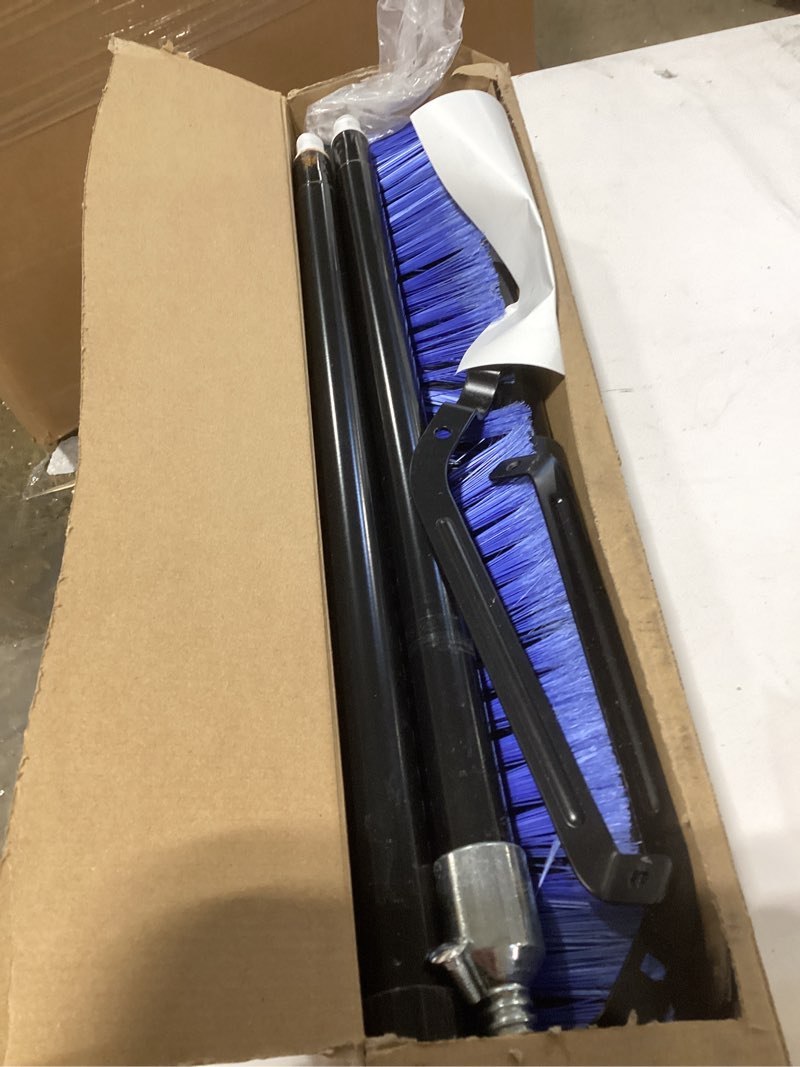 Condition photo showing As Is for 24 inches push broom outdoor for deck driveway garage yard patio concrete floor cleaning-blue 24 inches heavy duty