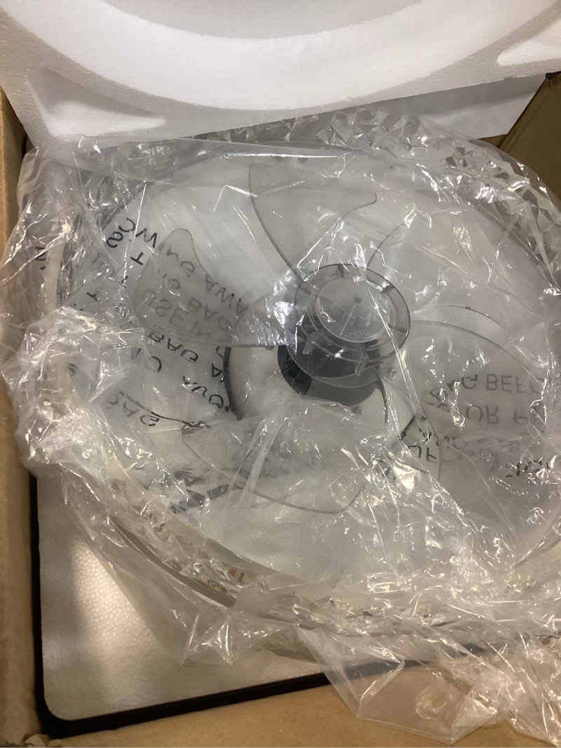 Condition photo showing As Is for VOLISUN Modern Ceiling Fans with Lights and Remote, 19.7in Low Profile Ceiling Fan Flush Mount, 3000K-6500K Dimmable Bladeless LED Fan Light, White Fandelier Ceiling Fans with Lights for Bedroom White 19.7 inch