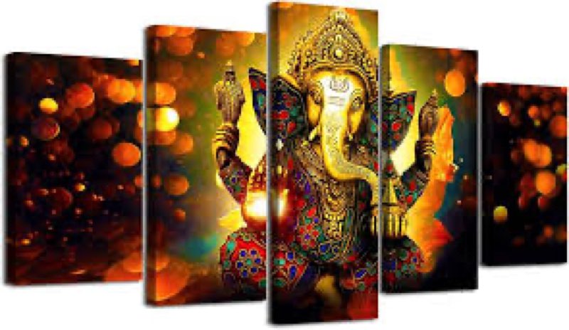 Large 5 Pieces Lord Ganesha Indian Wall Decor - Elephant Photo Picture Canvas Print Paintings for Li